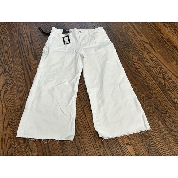 NWT Paige Women's Crisp White Anessa Wide Leg Raw Hem Ankle Jeans Petite Size 32 - Picture 5 of 16